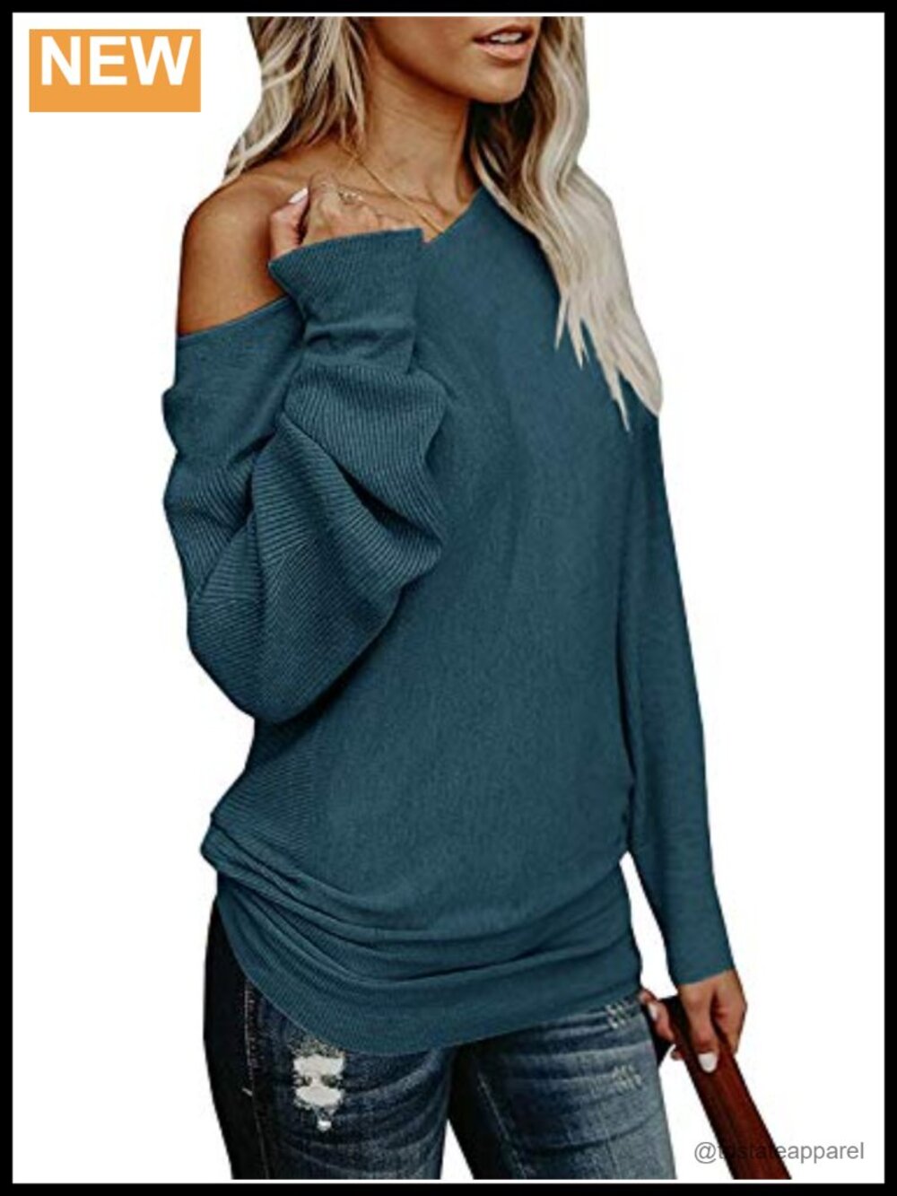 Off The Shoulder Oversized Knit Sweater Batwing Sleeve Tunic Top